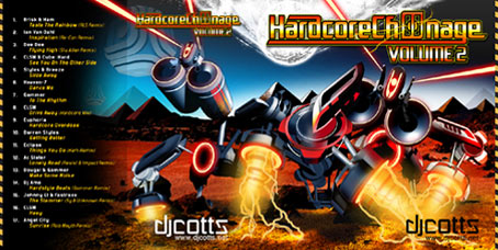 CD artwork cover design for DJ Cotts Hardcore Ch00nage Volume 2. This volume features speaker robots on Mars of course...