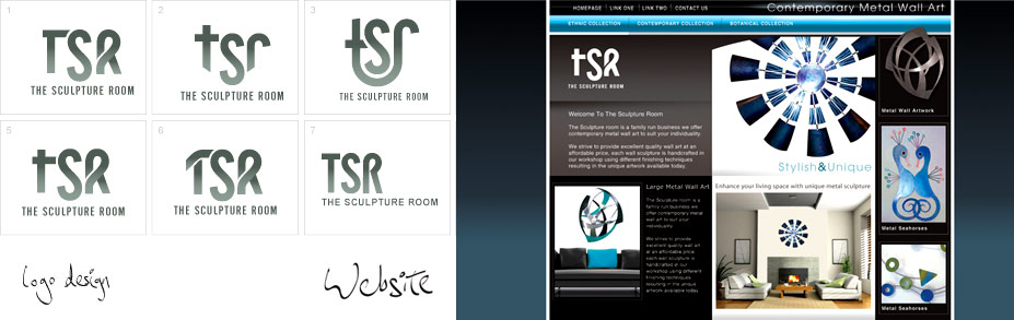 Logo designs and an alternative design for the website.